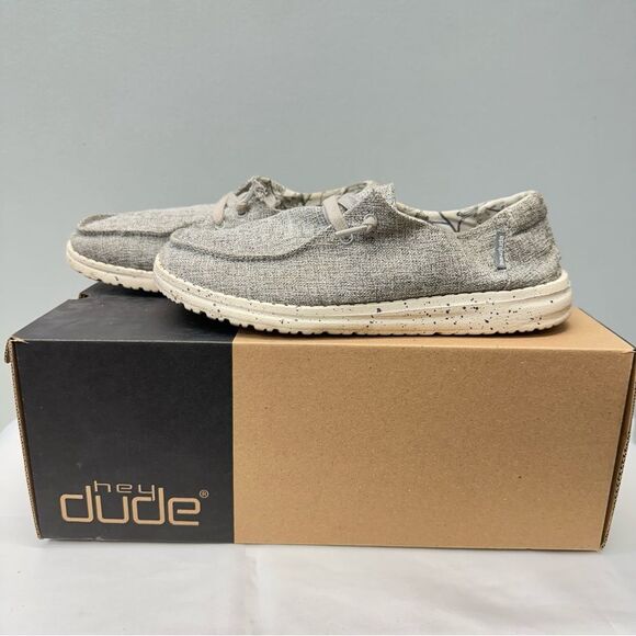 Hey Dude Wendy Gray White Linen Slip-On Loafers. women's 7 - Picture 1 of 8
